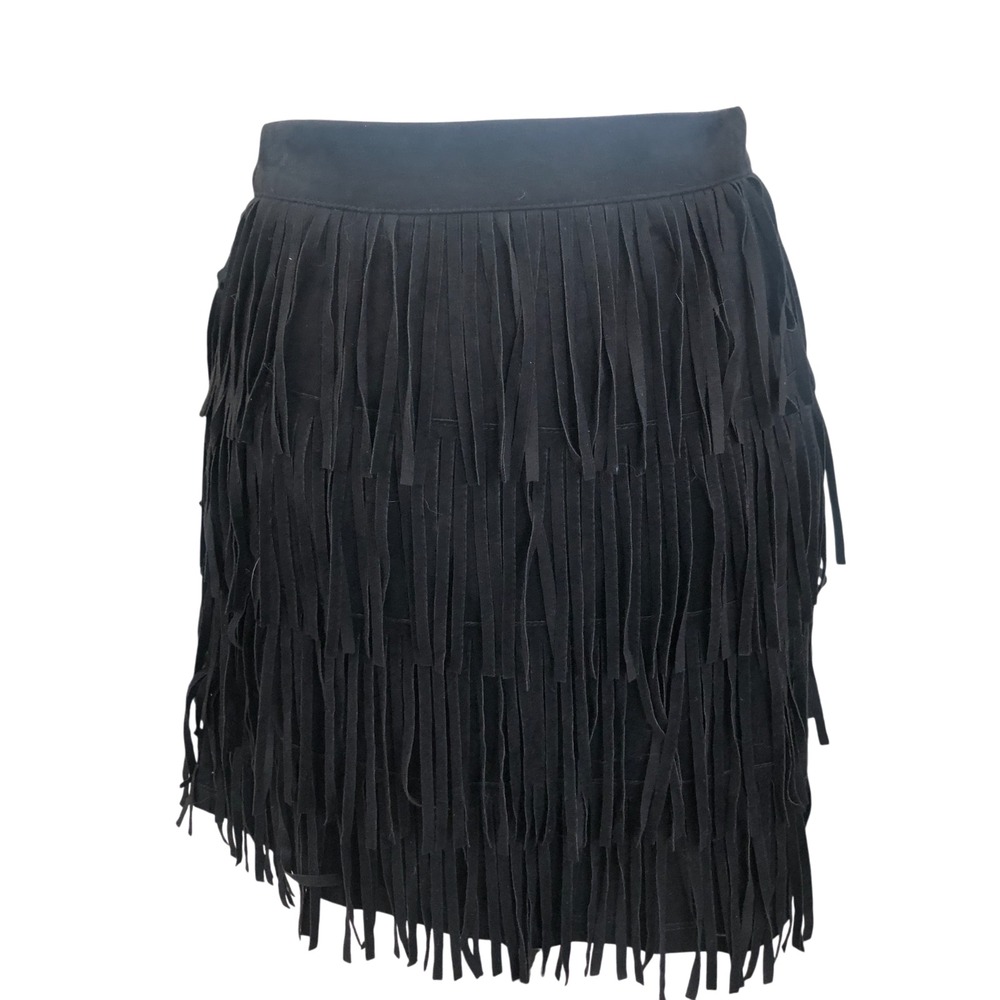 NWT‎ Forever 21 Black Fringe Faux Suede Leather Western Cowgirl Mini  Skirt L